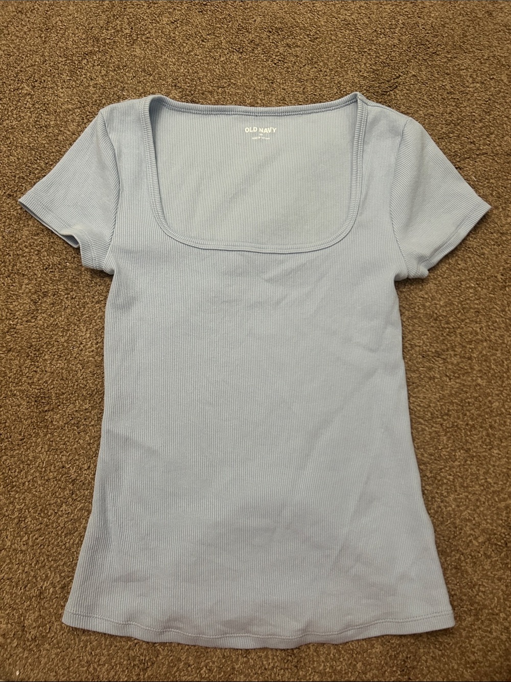Old Navy Baby Blue Ribbed Square-Neck Short Sleeve Tee